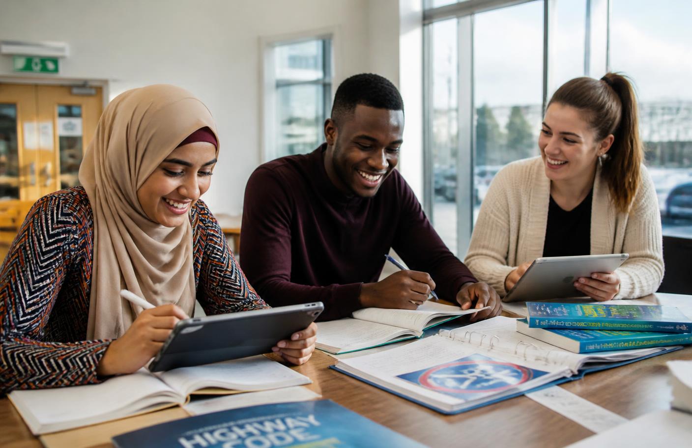 Learner drivers revising the Highway Code together